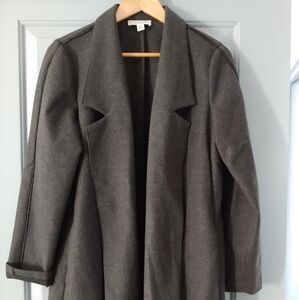 Gray Coat with Wide Collar and Textured Fabric
